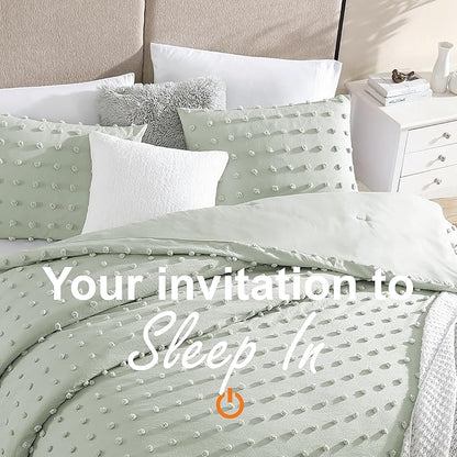 Swift Home Twin/Twin XL Sage Comforter Set - Decorative Tufted Pom Poms Bedding Set - 2 Pieces Bed Linen, 1 Comforter and 1 Pillow Sham