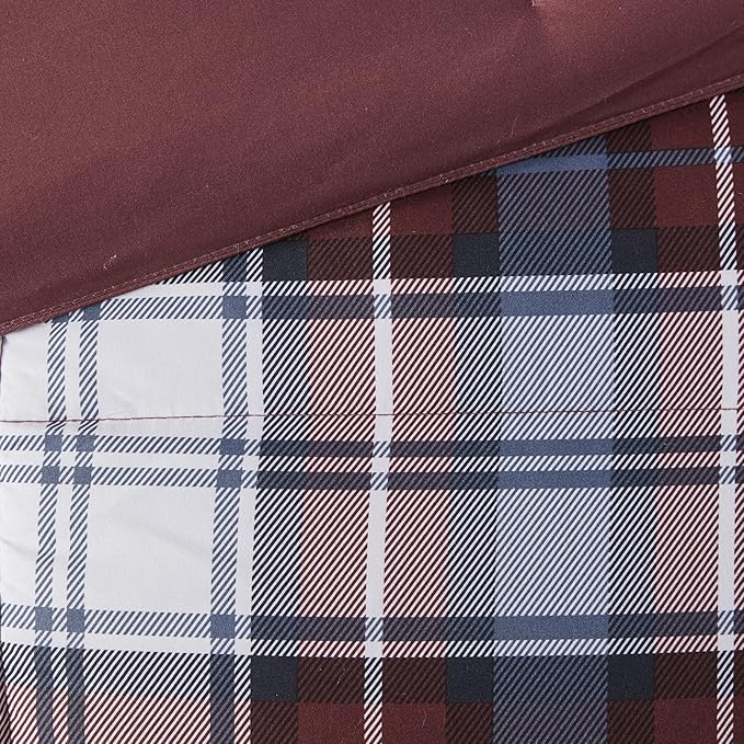 Madison Park Essentials Parkston Plaid Comforter, Matching Sham, 3M Scotchguard Stain Release Cover, Hypoallergenic All Season Bedding-Set, Full/Queen, Red, 3 Piece
