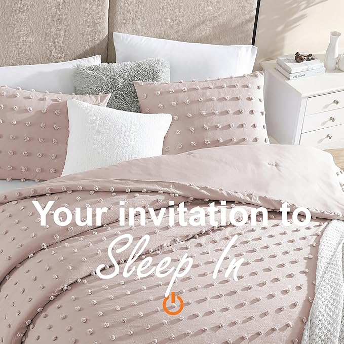 Swift Home Twin/Twin XL Blush Comforter Set - Decorative Tufted Pom Poms Bedding Set - 2 Pieces Bed Linen, 1 Comforter and 1 Pillow Sham