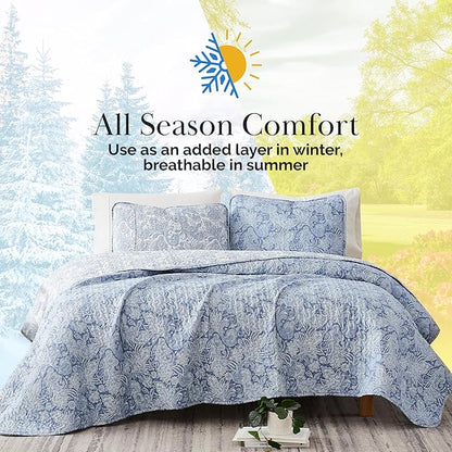 Southshore Fine Living, Inc. Extra Large King Size Quilts, Paisley Quilt, Blue and White Bedspread, 3-Piece Bohemian Bedding Set with Two Matching Shams, California/King, Reversible Blue