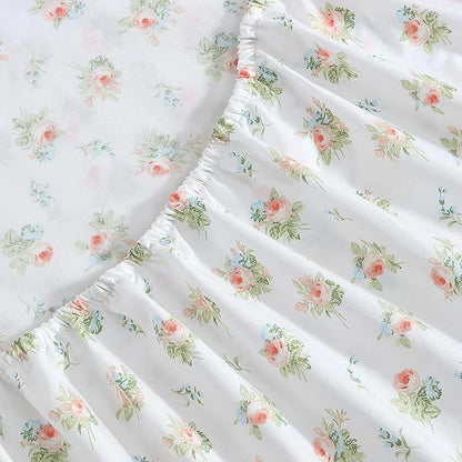 Laura Ashley - Full Sheet Set, Breathable Percale Cotton Bedding, 200 Thread Count, Floral Home Decor (Roseford Orange, Full)