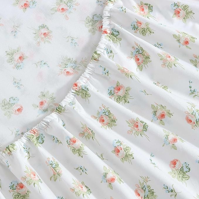 Laura Ashley - King Sheet Set, Breathable Percale Cotton Bedding, 200 Thread Count, Floral Home Decor (Roseford Orange, King)