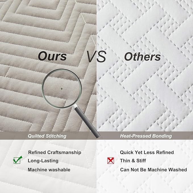 Oli Anderson Queen Quilt Set, Khaki Lightweight Soft Bedspread Coverlet, Basket Weave Pattern Bedding, 3PCS Modern Geometric Stitching Textured Comforter Sets (1 Quilt and 2 Pillow Shams)