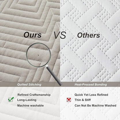 Oli Anderson Queen Quilt Set, Khaki Lightweight Soft Bedspread Coverlet, Basket Weave Pattern Bedding, 3PCS Modern Geometric Stitching Textured Comforter Sets (1 Quilt and 2 Pillow Shams)