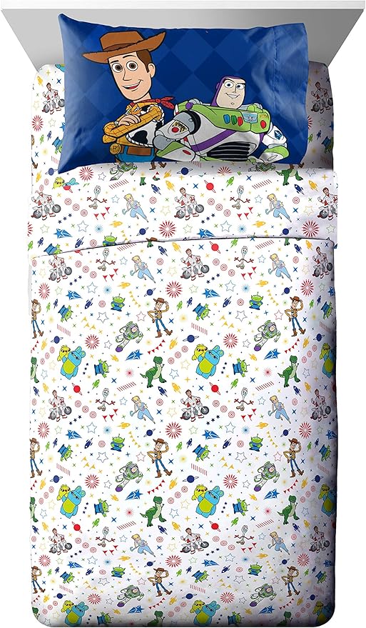 Jay Franco Kids Sheet Set with Fitted, Flat Sheets & Pillow Cover - Ultra-Soft Bedding with Pillowcase for Room Decor, White - Toy Story, 3 Piece Twin