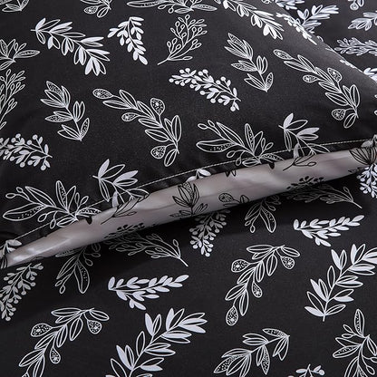 Nestl King Size Comforter Set - Black Bed in a Bag King Size, 3 Pieces Reversible Bed Set, Soft Floral Bedding Set, All Season Botanical Comforters with Pillow Shams