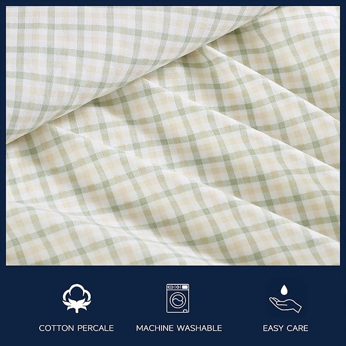 Nautica - Queen Size Sheets Set, Crisp & Tailored Coastal Bedding with a Smooth Cotton Percale, Bed Sheets with Matching Pillowcases & Fitted Sheet (Calm Seas Gingham Green)