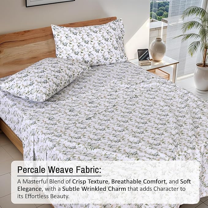 RUVANTI 100% Cotton Sheets – Twin XL Size Percale Bedding, Cooling & Breathable Floral Design, Durable with a Crisp, Soft & Comfortable Feel, 16" Deep Pocket, 3-Piece Set, Heritage