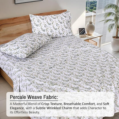 RUVANTI 100% Cotton Sheets – Twin Size Percale Bedding, Cooling & Breathable Floral Design, Durable with a Crisp, Soft & Comfortable Feel, 16" Deep Pocket, 3-Piece Set, Heritage