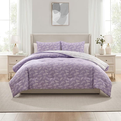Nestl Full Size Comforter Sets - Lavender Bed in a Bag Full Size, 3 Pieces Reversible Bed Set, Soft Floral Bedding Set, All Season Botanical Comforters with Pillow Shams