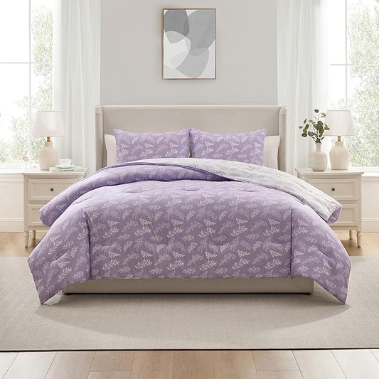Nestl Full Size Comforter Sets - Lavender Bed in a Bag Full Size, 3 Pieces Reversible Bed Set, Soft Floral Bedding Set, All Season Botanical Comforters with Pillow Shams