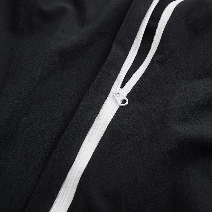 Black Duvet Cover Full Size, 100% Washed Cotton Linen Like Bedding Set with Zipper Closure (No Comforter), 80x90 Inches