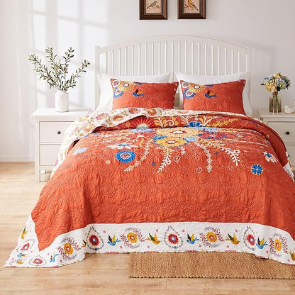 Greenland Home Barefoot Bungalow Topanga Quilted Bedspread Set, 3-Piece Jumbo Queen, Multi