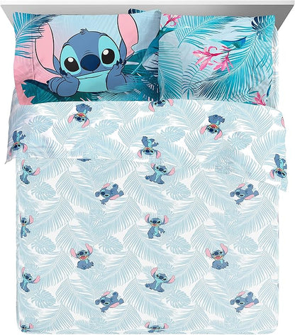 Jay Franco Disney Lilo & Stitch Floral Fun 7 Piece Queen Bed Set - Includes Reversible Comforter & Sheet Set Bedding - Super Soft Fade Resistant Microfiber - (Official Disney Product)