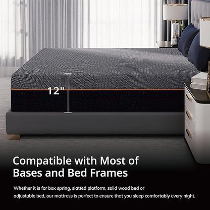 MLILY EGOHOME 12 Inch King Memory Foam Mattress for Back Pain, Cooling Copper Gel Bed in a Box, Foam Made in USA, CertiPUR-US Certified, Therapeutic Medium Firm, 76x80x12 Black
