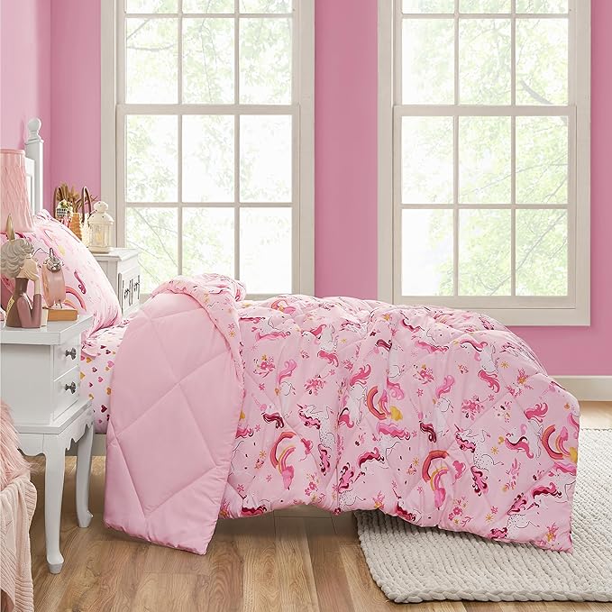 Twin Unicorn Comforters for Girls, 2 Pieces Kids Unicorn Bedding Kids Comforter Sets, Super Soft Lightweight for All Season, Includes 1 Comforter (66"x86") and 1 Pillowcase (20"x26"+2")