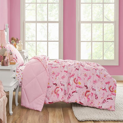 Twin Unicorn Comforters for Girls, 2 Pieces Kids Unicorn Bedding Kids Comforter Sets, Super Soft Lightweight for All Season, Includes 1 Comforter (66"x86") and 1 Pillowcase (20"x26"+2")
