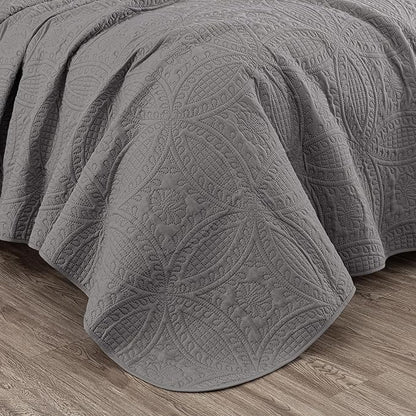 Chezmoi Collection Austin 3-piece Oversized Bedspread Coverlet Set (Queen, Gray) | Oversized, Lightweight, Fade Resistant
