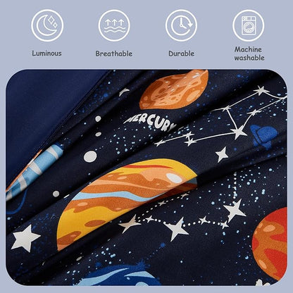 Full Kids Comforter Set - 7 Pieces Full Bedding Sets for Boys Teen, Glow in The Dark Space Bed in A Bag with Sheets
