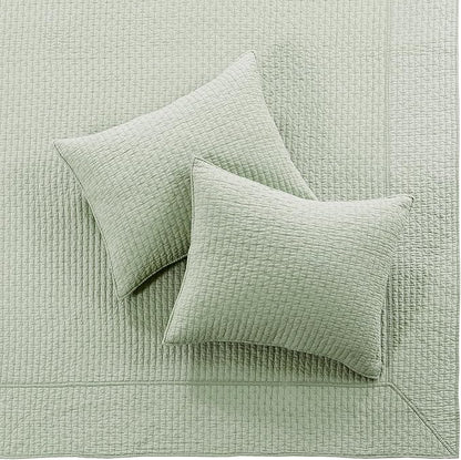 Levtex Home Cross Stitch Reversible King Bedspread Set (120x104in) with 2 Pillow Shams (36x20in) - Stitch Texture - Desert Sage - Cotton King Size Bedspread Set - Soft, Pre-Washed