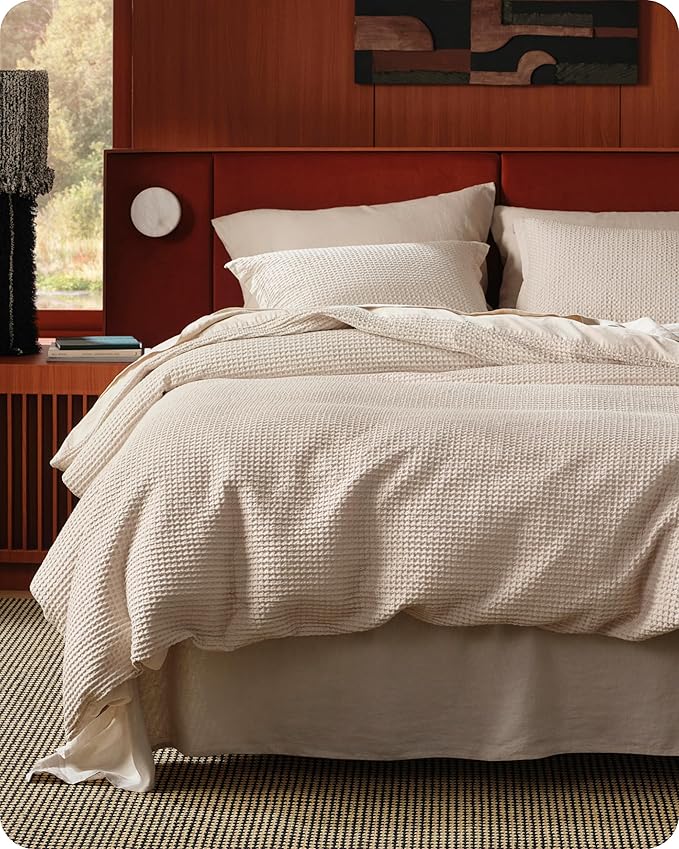 Bedsure Cotton Duvet Cover Set - 100% Cotton Waffle Weave Beige Duvet Cover Oversized King Size, GentleSoft™ and Breathable Bedding Set for All Season, 3 Pieces, 120"x98"