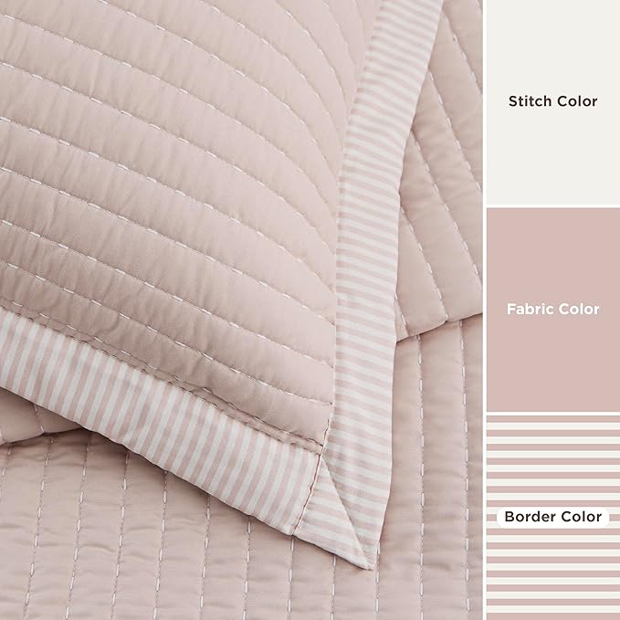 Bedsure Pink Quilts King Size - King Quilt Bedding Set Bedspread Coverlet, Lightweight Corduroy Pattern Bedspread, 3-Piece Set with 106"x96" Coverlet & 2 Pillow Shams, All-Season Soft Microfiber