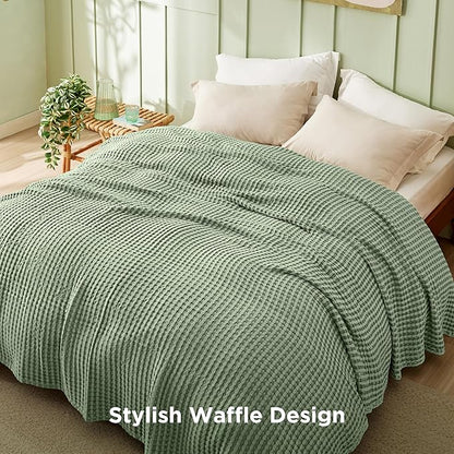 Bedsure Cooling Cotton Waffle Queen Size Blanket - Lightweight Summer Blanket of Rayon Derived from Bamboo for Hot Sleepers, Luxury Throws for Bed, Couch and Sofa, Sage Green, 90x90 Inches