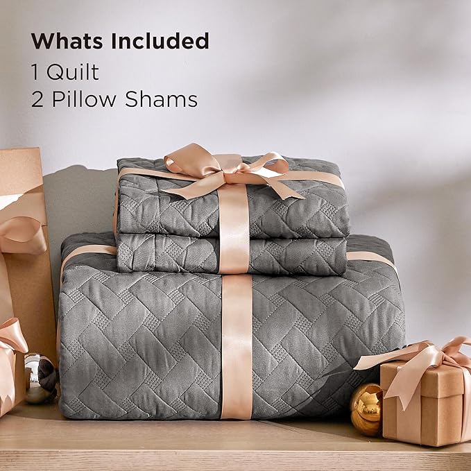 Bedsure Quilts Twin Size - Lightweight Bedspreads Twin Size with Basket Weave Pattern, Soft Quilt Bedding Set, Grey Comforter Set Coverlet for All Seasons with 1 Pillow Sham (68" x 86") | Skin-Friendly Soft, All-Season Comfort, Breathable, Lightweight,...