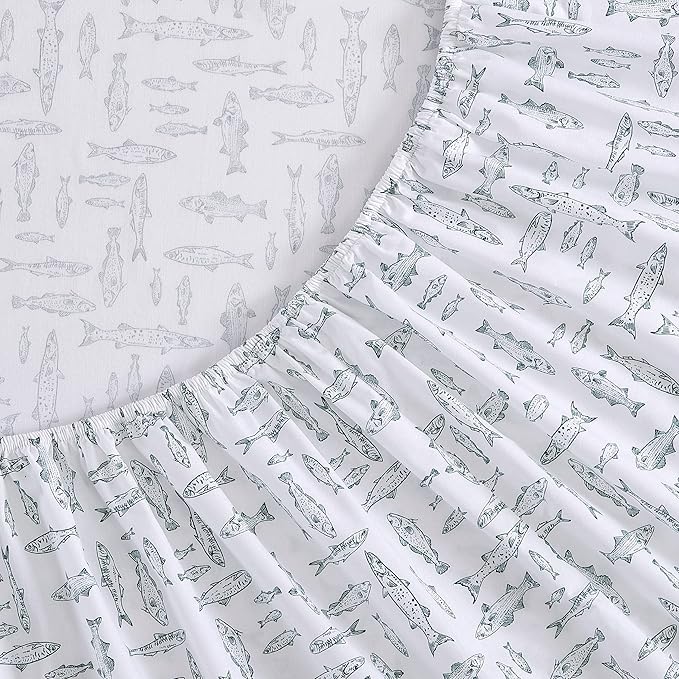 Eddie Bauer - Full Sheets, Cotton Percale Bedding Set, Crisp & Cool Home Decor, Dorm Room Essentials (Albright Hill Green, Full)