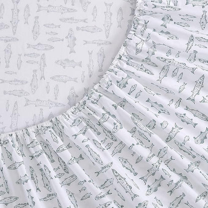 Eddie Bauer - Full Sheets, Cotton Percale Bedding Set, Crisp & Cool Home Decor, Dorm Room Essentials (Albright Hill Green, Full)