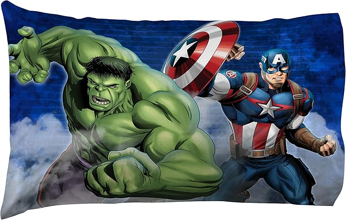 Jay Franco Kids Sheet Cartoon Set with Fitted, Flat Sheets & Pillow Cover - Ultra-Soft Bedding with Pillowcase for Room Decor, Blue - Avengers, 3 Piece Twin