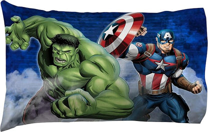 Jay Franco Kids Sheet Cartoon Set with Fitted, Flat Sheets & Pillow Cover - Ultra-Soft Bedding with Pillowcase for Room Decor, Blue - Avengers, 3 Piece Twin