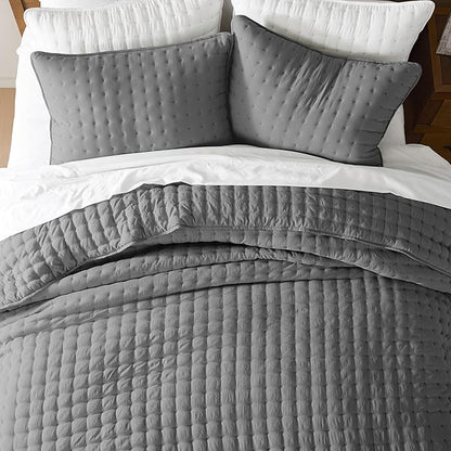 WDCOZY Dark Grey Twin Size Quilt Bedding Sets with Pillow Sham, Deep Lightweight Soft Bedspread Coverlet, Quilted Blanket Thin Comforter Bed Cover, All Season Summer Spring, 2 Pieces, 68x90 inches