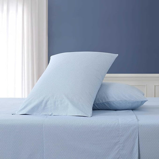 Nautica - Full Size Sheets Set, Crisp & Tailored Floral Bedding with a Smooth Cotton Percale, Bed Sheets with Matching Pillowcases & Fitted Sheet (Geo Floral Blue)