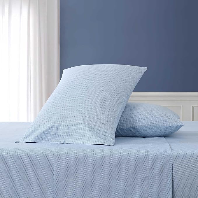 Nautica - Queen Size Sheets Set, Crisp & Tailored Floral Bedding with a Smooth Cotton Percale, Bed Sheets with Matching Pillowcases & Fitted Sheet (Geo Floral Blue)