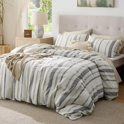 Bedsure Waffle Weave Duvet Cover Queen - 100% Cotton Boho Duvet Cover Set with 2 Pillowcases - Extra Soft Cream White Textured Comforter Cover with Zipper Closure (Queen, 90"x90")