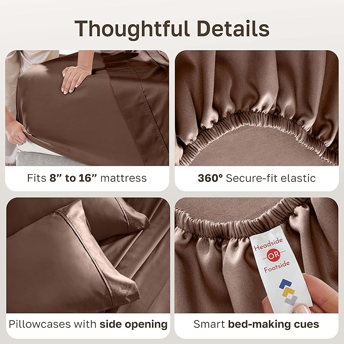 California Design Den Natural 100% Cotton King Size Sheets Set - Soft 400 Thread Count Sateen, Deep Pocket Bed Sheets, Breathable, and Durable Bedding Set - Espresso Chocolate Brown