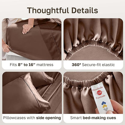 California Design Den Natural 100% Cotton King Size Sheets Set - Soft 400 Thread Count Sateen, Deep Pocket Bed Sheets, Breathable, and Durable Bedding Set - Espresso Chocolate Brown