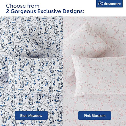 DREAMCARE Twin Sheets - Cooling Bed Sheets - Twin Sheet Set - Soft & Long Lasting 100% Fine Brushed Floral Blossom Sheets