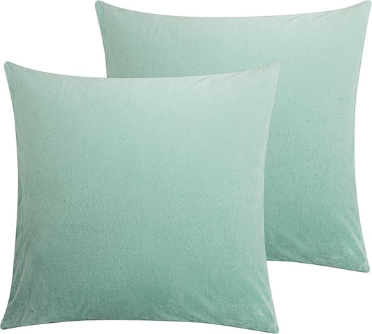 NTBAY Velvet 2 Pack Square Zippered Throw Pillow Covers, Super Soft and Luxury Euro Cushion Covers for Sofa, Couch, 24x24 Inches, Cyan