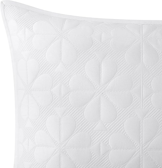 kate spade new york Spade Floral 2-Piece Twin Quilt Bedding Set, 100% Cotton Sateen Reversible Cover, All Season Warmth Bedding, Machine Washable, Bright White