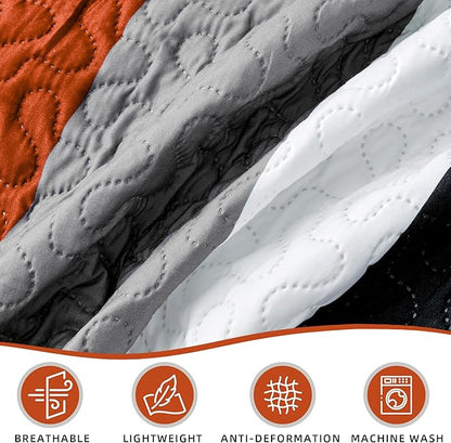 2 Piece Orange Grey Quilt Set Twin Size Black White Gray Geometric Reversible Bedding Set Microfiber Lightweight Bedspread Coverlet with 1 Sham Modern Bed Covers for All Season, 68''x86''