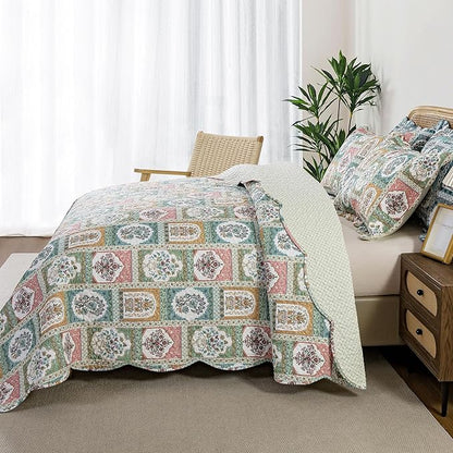 HoneiLife Quilt Sets Queen Size - 3 Pieces Microfiber Quilt Lightweight Bedspreads Floral Coverlets Retro Bed Cover Queen Quilt Bedding Sets All Season Use