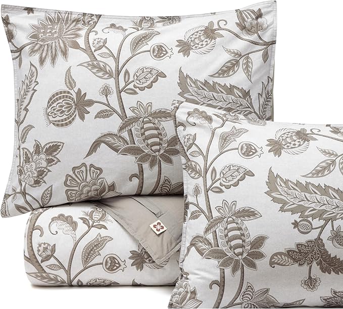 Bedsure Floral Duvet Cover King Size - 100% Cotton Reversible Entwined Vines Pattern Duvet Cover Set, 3 Pieces Soft & Breathable PureWoven Bedding Set with 2 Pillow Shams (Linen Vines, 104"x90")