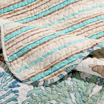Greenland Home Barefoot Bungalow Atlantis Coastal Quilt Set, 5-Piece King/Cal King, Jade