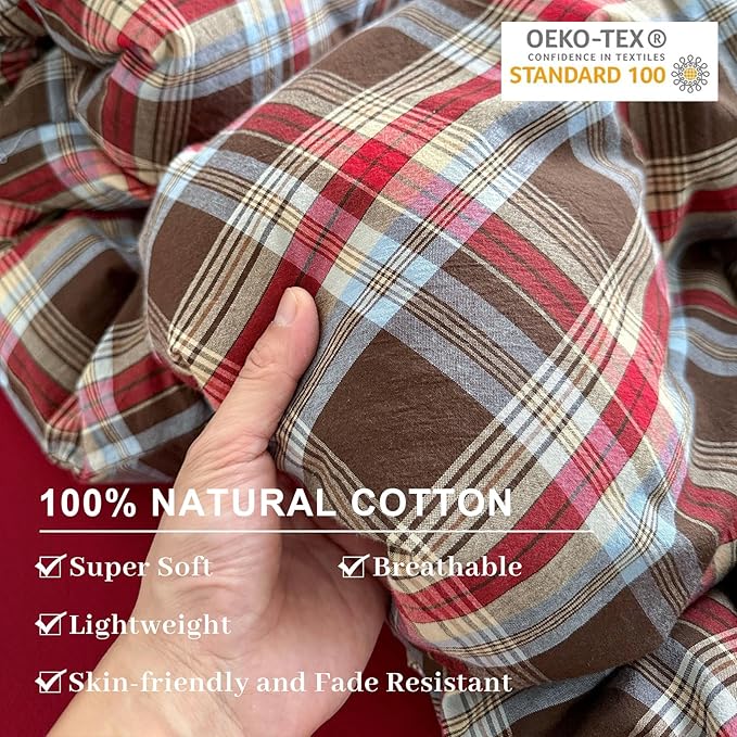 EAVD Vintage Red Brown Buffalo Plaid Duvet Cover Twin XL 100% Wasehd Cotton Plaid Bedding Set with Grid Checkered Pattern Farmhouse Gingham Duvet Cover with Zipper Closure 2 Pillowcases for All-Season