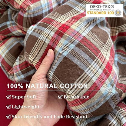 EAVD Vintage Red Brown Buffalo Plaid Duvet Cover Twin 100% Wasehd Cotton Plaid Bedding Set with Grid Checkered Pattern Farmhouse Gingham Duvet Cover with Zipper Closure 2 Pillowcases for All-Season