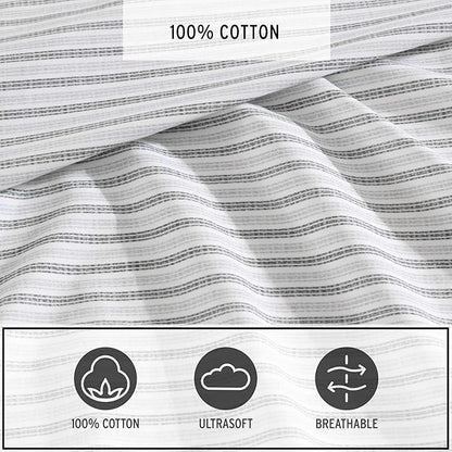 Eddie Bauer - Full Sheet Set, Cotton Percale Bedding Set, Super Soft and Bedding Set, Oeko-Tex Certified (Ticking Stripe Grey, Full)