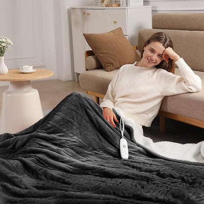 Electric Blanket Twin Heated Blanket 62''X84'' - Heating Blanket Soft Plush Sherpa with 5 Heating Level & 10 Hour Auto Off, ETL Certified & Overheat Protection, Warm Gifts for Grandma(Charcoal Grey)