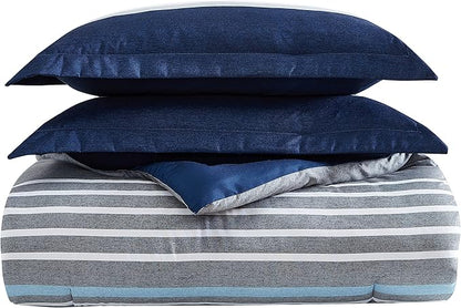 Nautica - Queen Comforter Set, Soft & Reversible Bedding for Year Round Comfort, 3 Piece Bed Set with Matching Pillowcases (Heathered Block Grey)